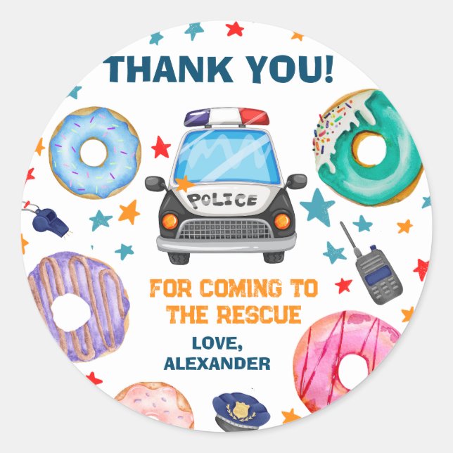 Police Birthday Party Favor Classic Round Sticker (Front)