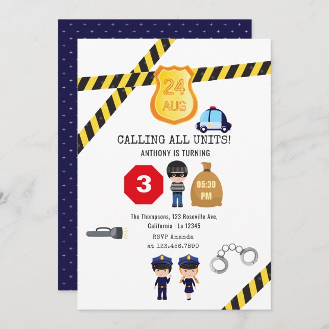 Police Birthday Party Invitation (Front/Back)