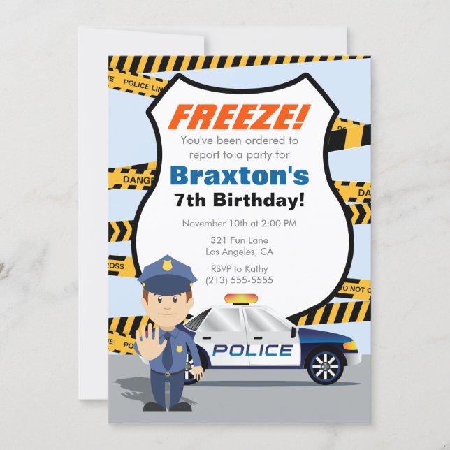 Police Birthday Party Invitation - FREEZE! (Front)