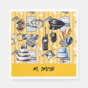 Police Birthday PARTY with Name  Yellow theme Napkins