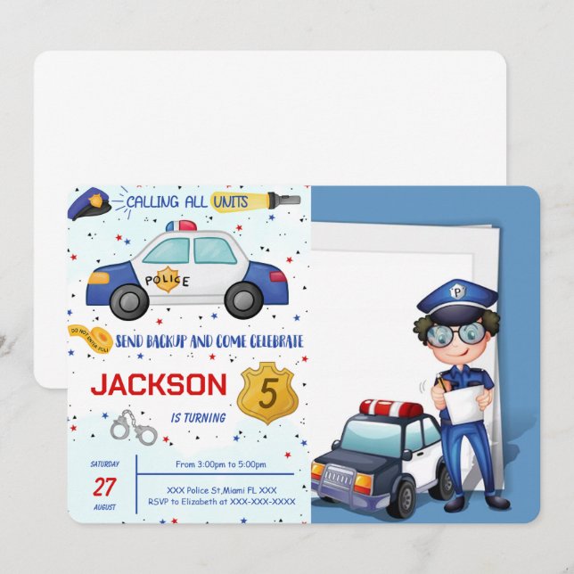 Police Birthday Photo Invitation (Front/Back)