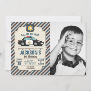 Police Birthday Photo Invitation Retro Police Car