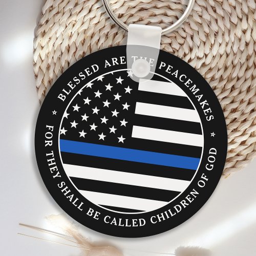 Police Blessed Are The Peacemakers Blue Line Keychain