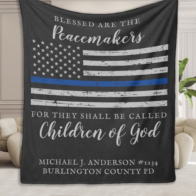 Police Blessed Are The Peacemakers Thin Blue Line  Fleece Blanket (Creator Uploaded)