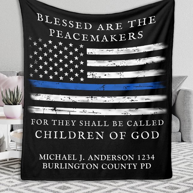Police Blessed Are The Peacemakers Thin Blue Line Fleece Blanket (Creator Uploaded)