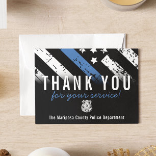 Police Blue Line American Flag First Responder Letterpress Thank You Card