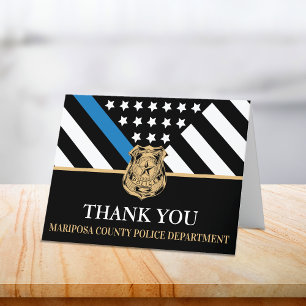 Police Blue Line American Flag First Responder Letterpress Thank You Card