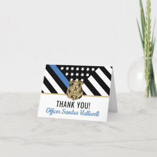 Police Blue Line American Flag First Responder Letterpress Thank You Card