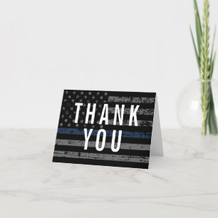 Police Blue Line American Flag First Responder Letterpress Thank You Card
