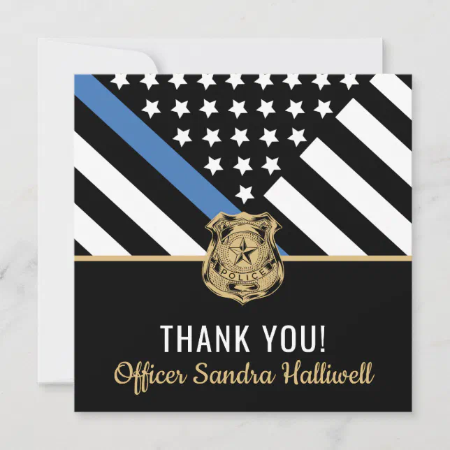 Police Blue Line American Flag First Responder Thank You Card | Zazzle