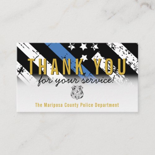 Police Blue Line American Flag Gold Thank You Business Card