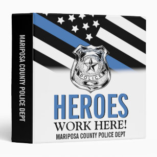 Police Blue Line American Flag Heroes Work Here 3 Ring Binder
