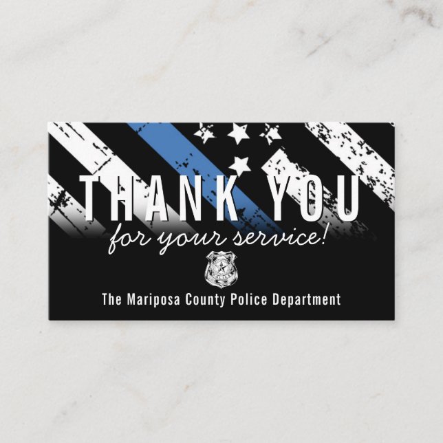 Police Blue Line American Flag Thank You Business Card (Front)