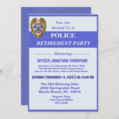 Police  Blue Line and Badge Retirement Invitation