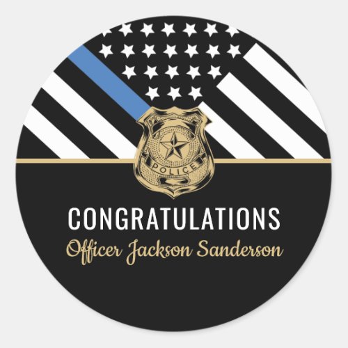 Police Blue Line Congratulation Officer Retirement Classic Round Sticker
