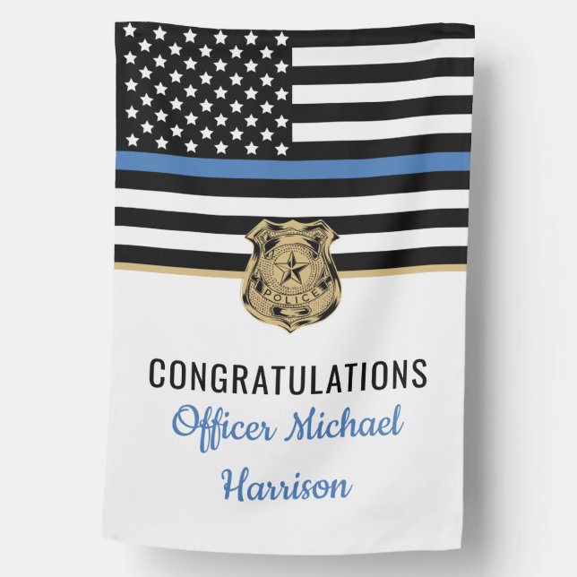 Police Blue Line Congratulations Graduation House Flag (Front)