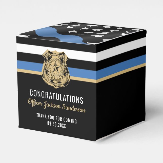 Police Blue Line Congratulations Retirement Party Favor Boxes (Front Side)