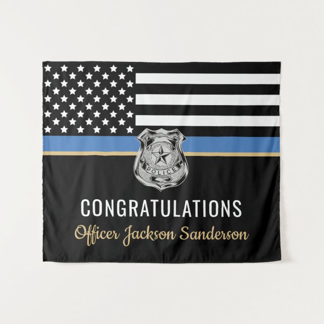 Police Blue Line Congratulations Retirement Party Tapestry (Front (Horizontal))