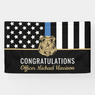 Police Blue Line Flag Academy Graduation Party Banner
