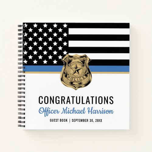 Police Blue Line Flag Congrats Graduation Guest Notebook