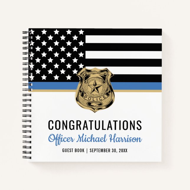 Police Blue Line Flag Congrats Graduation Guest Notebook (Front)