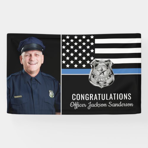 Police Blue Line Flag Congrats Photo Retirement Banner