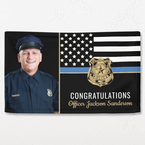 Police Blue Line Flag Congrats Photo Retirement Banner