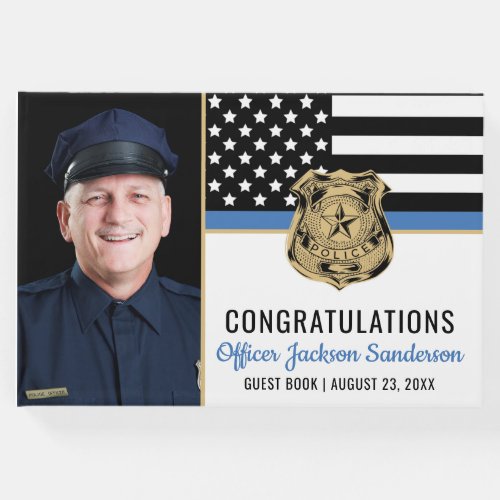 Police Blue Line Flag Congrats Photo Retirement Guest Book