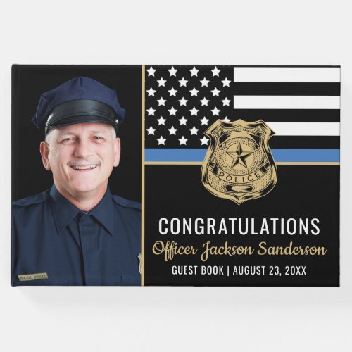 Police Blue Line Flag Congrats Photo Retirement Guest Book