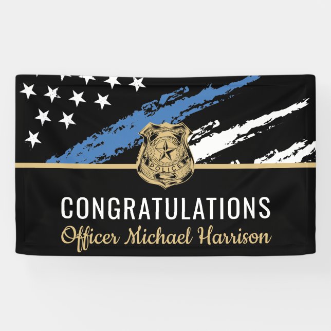 Police Blue Line Flag Congratulations Graduation Banner (Horizontal)