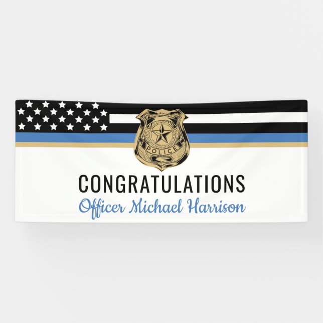 Police Blue Line Flag Congratulations Graduation Banner (Horizontal)