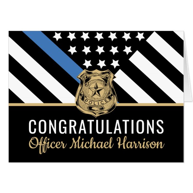Police Blue Line Flag Congratulations Graduation Card (Front Horizontal)