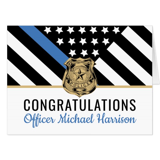 Police Blue Line Flag Congratulations Graduation Card (Front Horizontal)