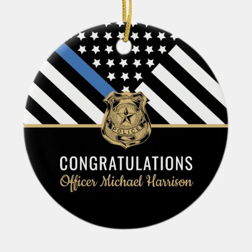 Police Blue Line Flag Congratulations Graduation Ceramic Ornament
