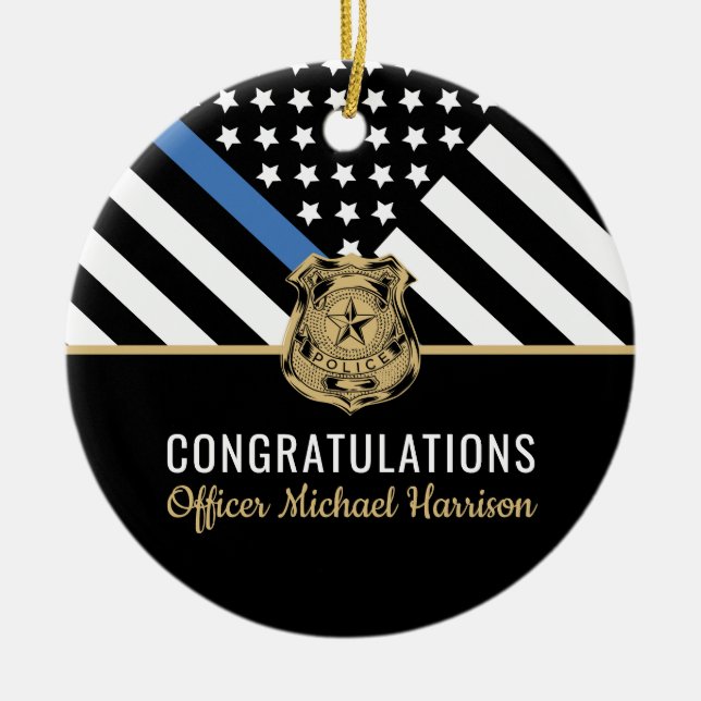 Police Blue Line Flag Congratulations Graduation Ceramic Ornament (Front)
