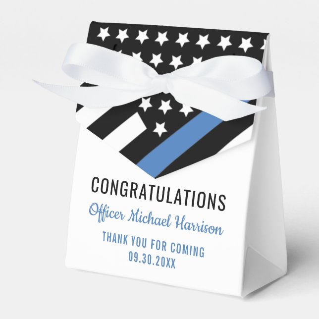 Police Blue Line Flag Congratulations Graduation Favor Boxes (Front Side)