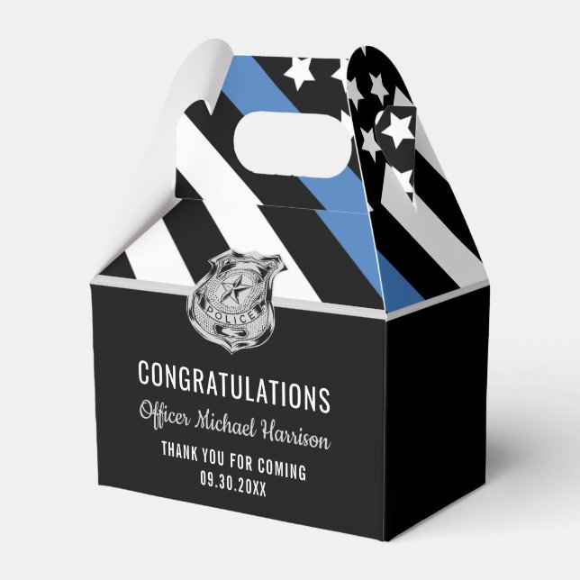 Police Blue Line Flag Congratulations Graduation Favor Boxes (Front Side)