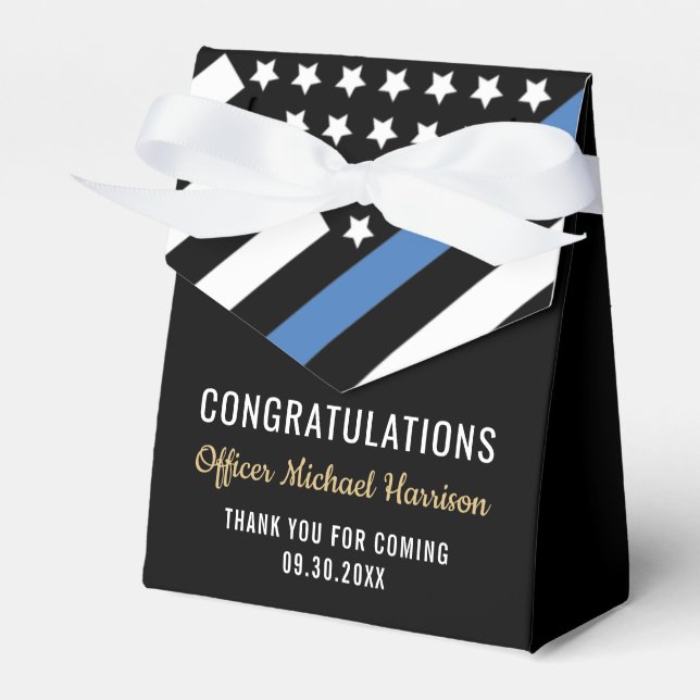 Police Blue Line Flag Congratulations Graduation Favor Boxes (Front Side)