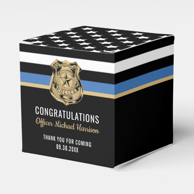 Police Blue Line Flag Congratulations Graduation Favor Boxes (Front Side)