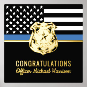 Police Blue Line Flag Congratulations Graduation Foil Prints