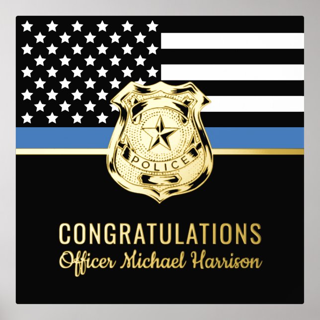 Police Blue Line Flag Congratulations Graduation Foil Prints (Front)