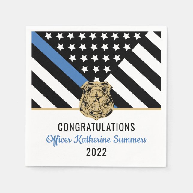 Police Blue Line Flag Congratulations Graduation Napkins (Front)