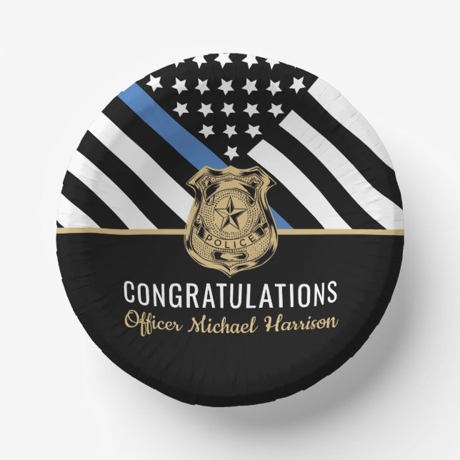 Police Blue Line Flag Congratulations Graduation Paper Bowls (Front)