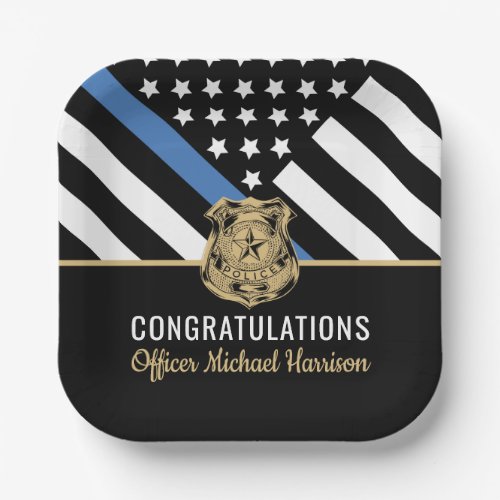 Police Blue Line Flag Congratulations Graduation Paper Plates