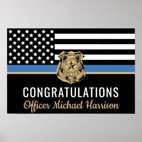 Police Blue Line Flag Congratulations Graduation Poster