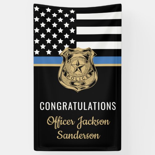 Police Blue Line Flag Congratulations Retirement Banner