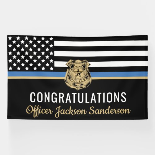 Police Blue Line Flag Congratulations Retirement Banner
