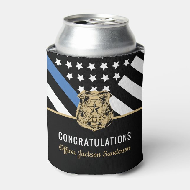 Police Blue Line Flag Congratulations Retirement Can Cooler (Can Front)