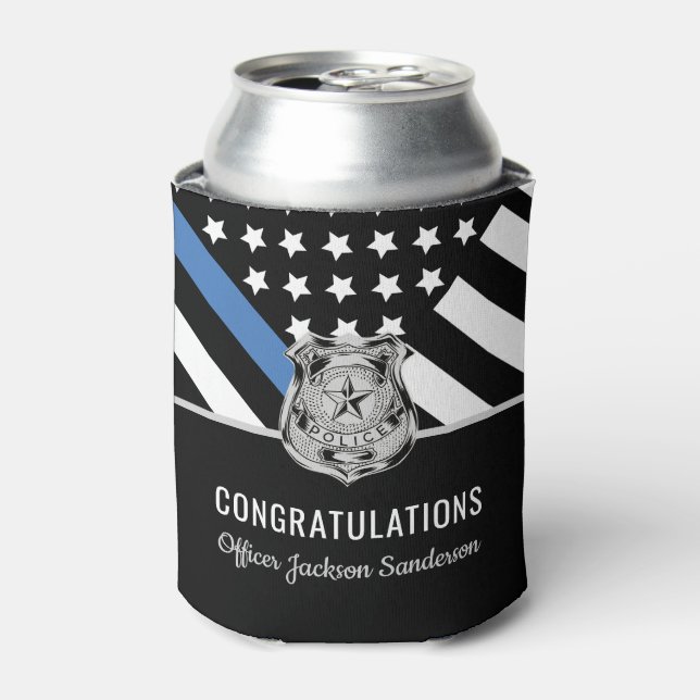 Police Blue Line Flag Congratulations Retirement Can Cooler (Can Front)