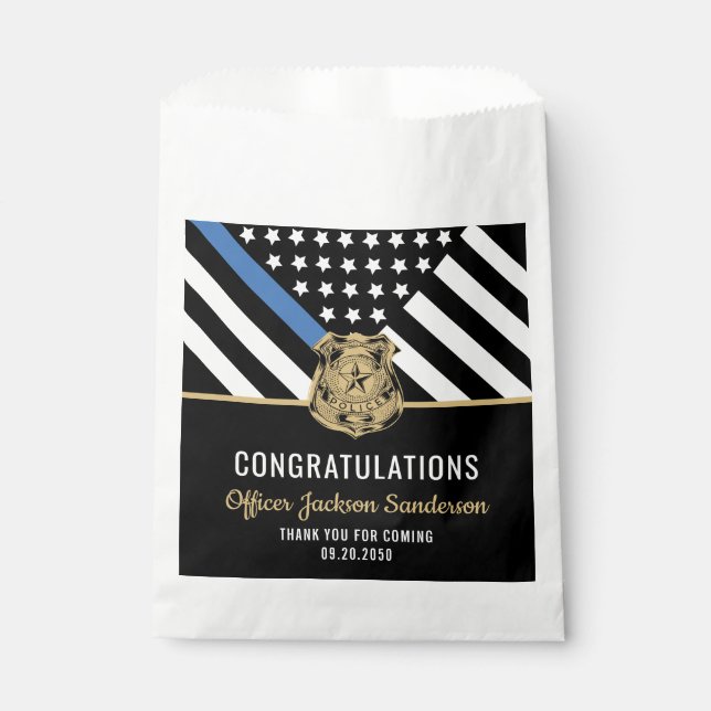 Police Blue Line Flag Congratulations Retirement Favor Bag (Front)